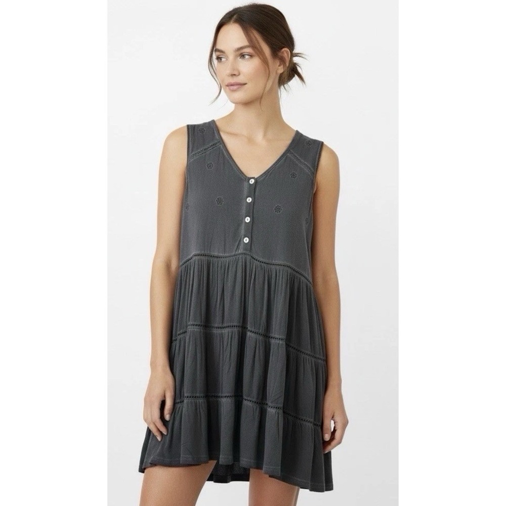 POL Women's Black Tunic Sun Dress Mother of Pearl Buttons Size Small NEW